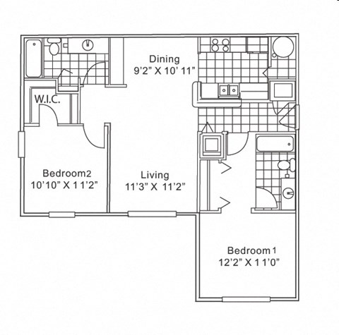 Floor plan for 2 beds, 2 baths, 918 sqft